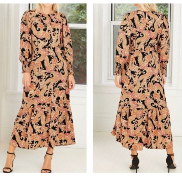 Who What Wear Paisley Maxi Dress Size L Print Puff Long Sleeve Dress - Picture 1 of 9